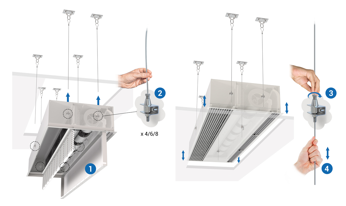 Instrucciones de instalación de cortina de aire empotrable en falso techo existente